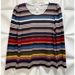 For the Republic Womens Sz L Colorful Striped Puff Sleeve T-Shirt Tee Blouse Top